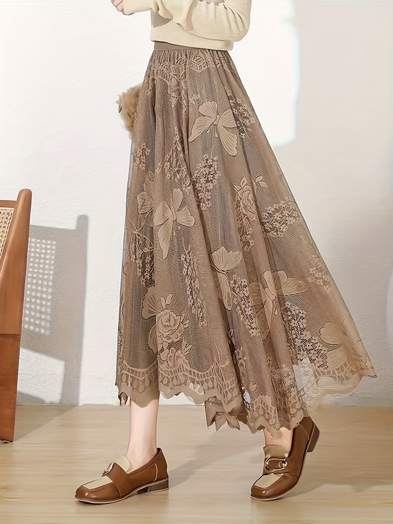 reversible guipure lace maxi skirt floral embroidered Temu Ireland