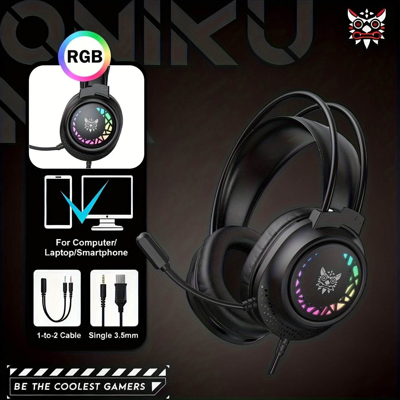 Onikuma Professional Wired Gaming Headset With Rgb, Noise Cancelling Mic & , Compatible For Pc Ps4 Ps5 , Headphones Suitable For Computer, Console Games, Volume, Semi-open Ear