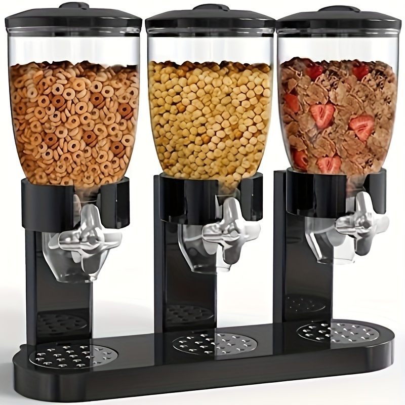 

Triple Food Dispenser, Plastic Cereal Containers, Countertop Storage For Candy, Nut, Grain, Snack, Kitchen Organization