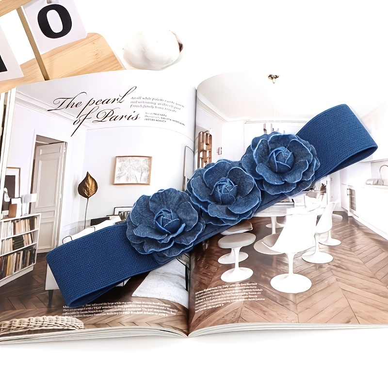 Image of Elastic Wide Waistband With Delicate Floral Press Studs, Fits The Body. Versatile Style Suitable For Dresses And Other Clothing, Embellishing The Outfit And A Stylish Texture