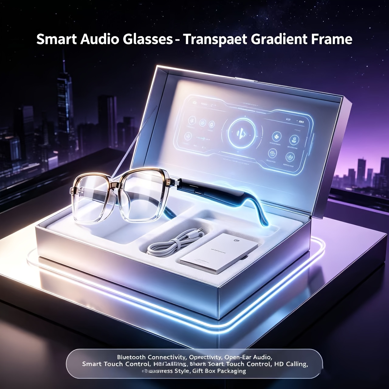 TEMU New Ai Smart Glasses Unisex Models With Translation Headphones Real-time Translation And Recording Functions In 165 Languages Meeting Recording