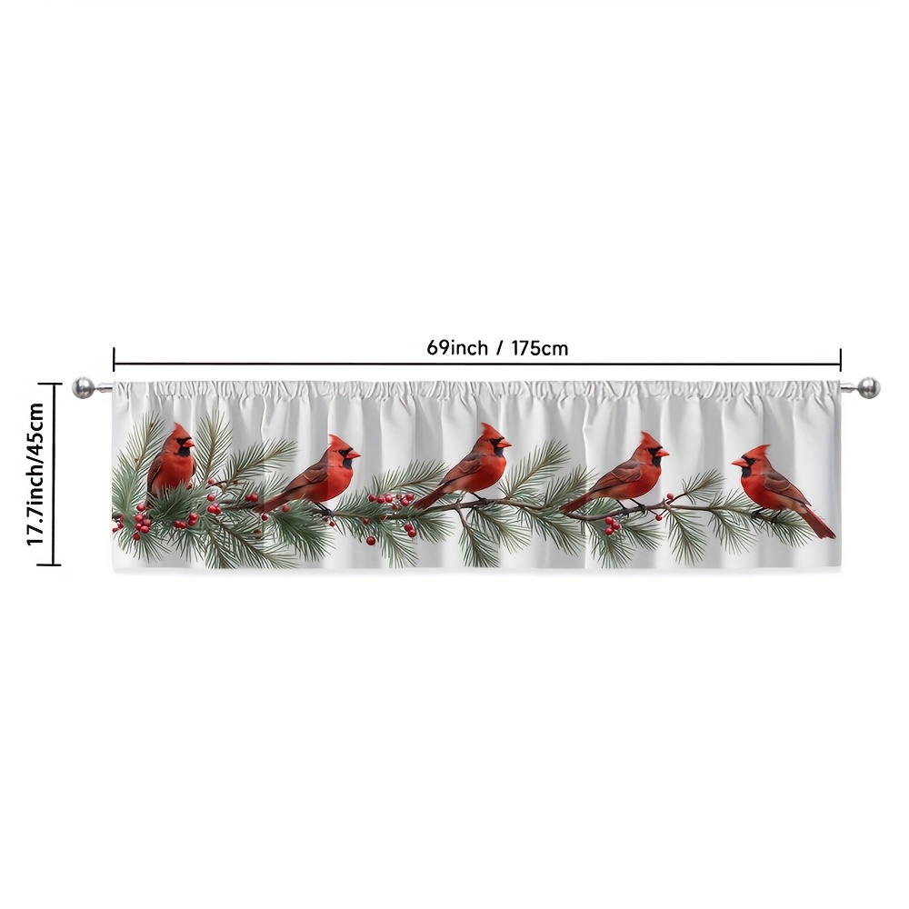 TEMU 2D Plat - 1pc, Courte de Noël Imprimée en 2D, Cardinal Holly et Pommes de Pin, 100% Polyester ( Tige) pour Fenêtres de Cuisine, Salle de Bain,