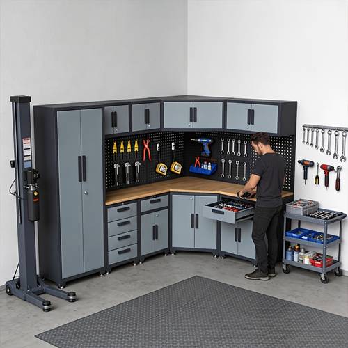12pcs garage storage cabinet system heavy duty workshop set w corner cabinet workbench pegboard lockable drawers metal tool organization system for garage workshop