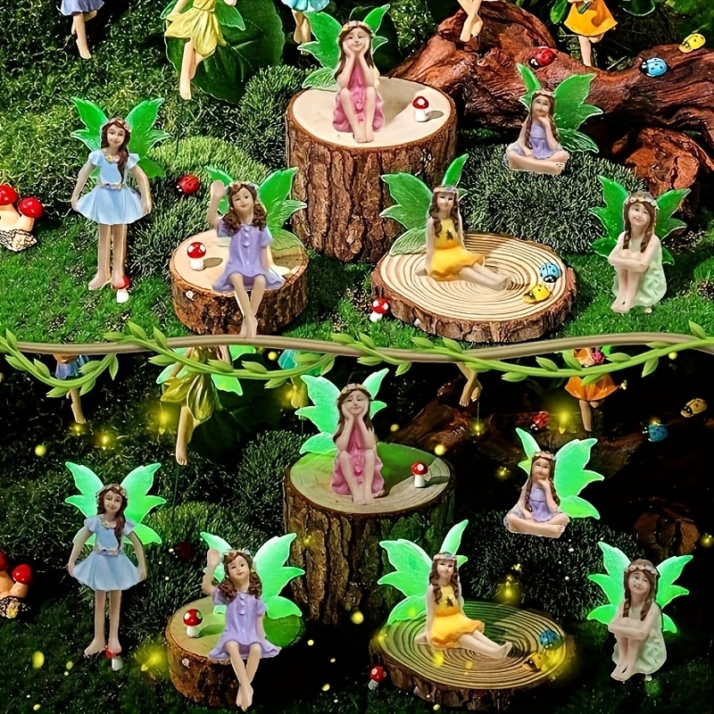 E-shop 1 Set Mini Fluoreszierende Flügel Blumen Fee Garten Modell Ergänzungen, Fee Charakter Topfpflanzen Dekoration, Rasendekoration Outdoor Fee