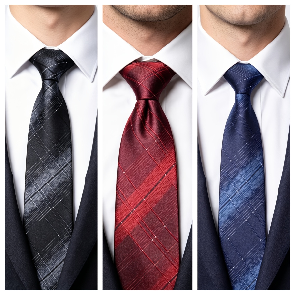 TEMU 3pcs Men's Business Plaid Gradient Tie Set, 8cm No-tie Zipper Style, Essential For Formal Attire, Blue/red/black Wedding And Office Professional