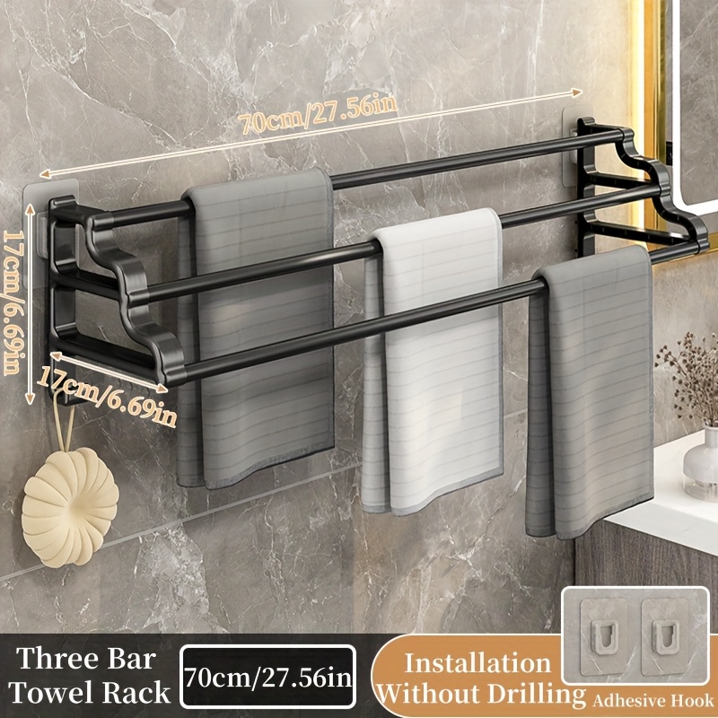 TEMU 16"/20"/24" Bathroom Towel Rack With Hooks, Wall Mounted Bathroom Towel Bar, Towel Rack For Bathroom, Balcony, Vanity Towel Storage Rack, Towel