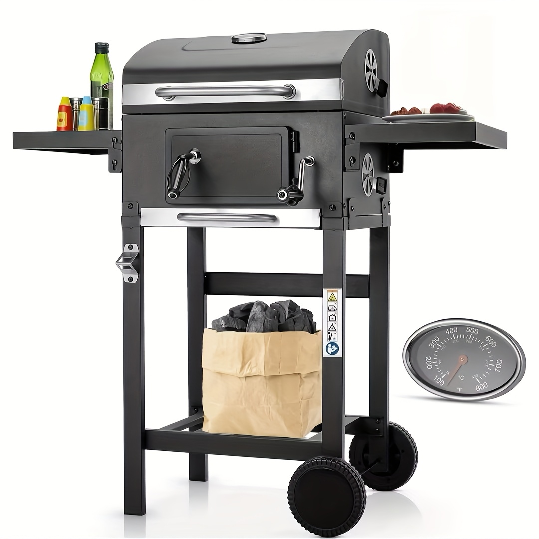 TEMU Outdoor Grill, Height Adjustable Grill, Camping Standing Grill, Charcoal Grill With Lid, Barbecue Grill Cart, Charcoal Grill Cart On Wheels,