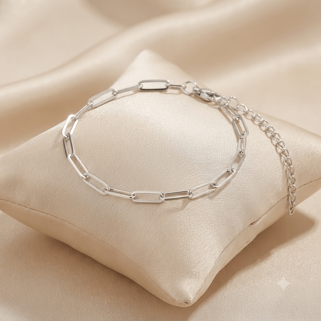 2pcs Silvery Stainless Steel Double-Layer Bracelet Set, Stackable