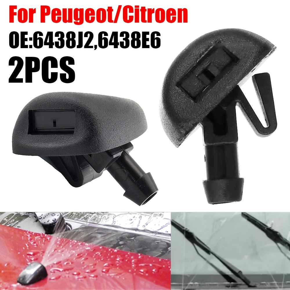 TEMU 2 piezas Boquilla de limpiaparabrisas delantero para coche 643871 Adecuaciones de rociado de vidrio para Peugeot OEM