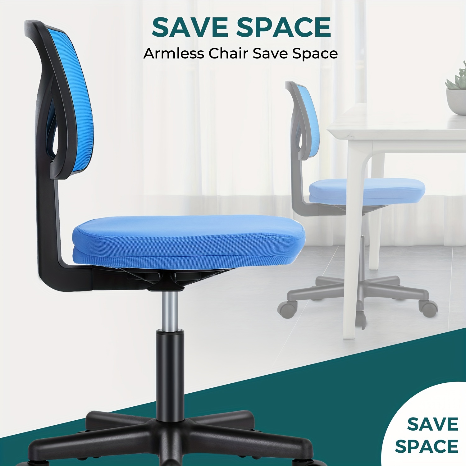 armless desk chairs wheels cute home office computer Temu