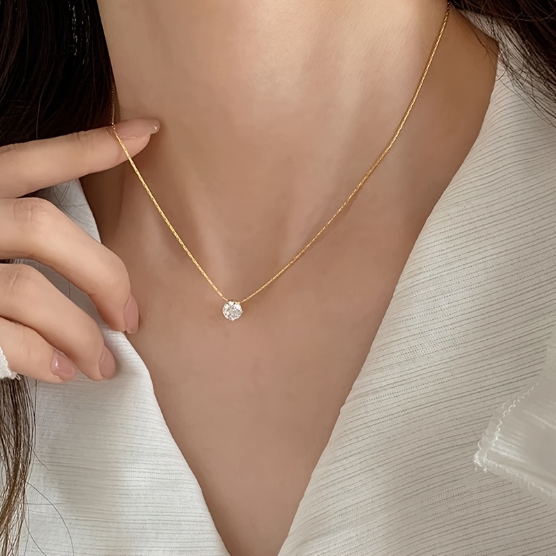TEMU 1pc Women's Fashion Pendant Necklace, Steel Synthetic Zirconia Material, White Golden Optional Women's Fashion Accessory, Unisex Gift For Mom,