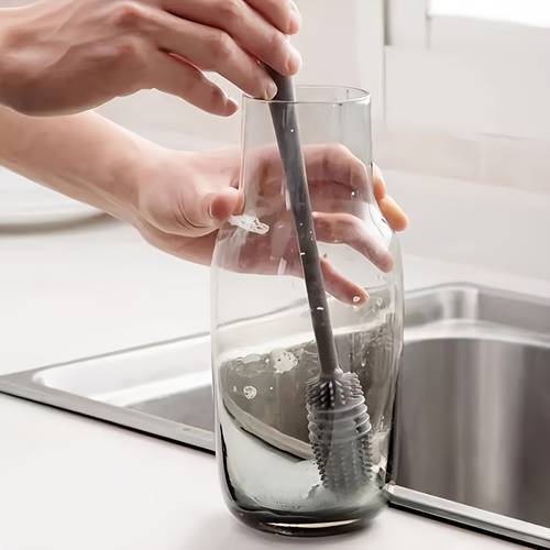 multi purpose long handled bottle brush soft bristles deep cleaning for water bottles coffee cups durable cleaning tool multifunctional brush compatible with camping gray cleaning bottle