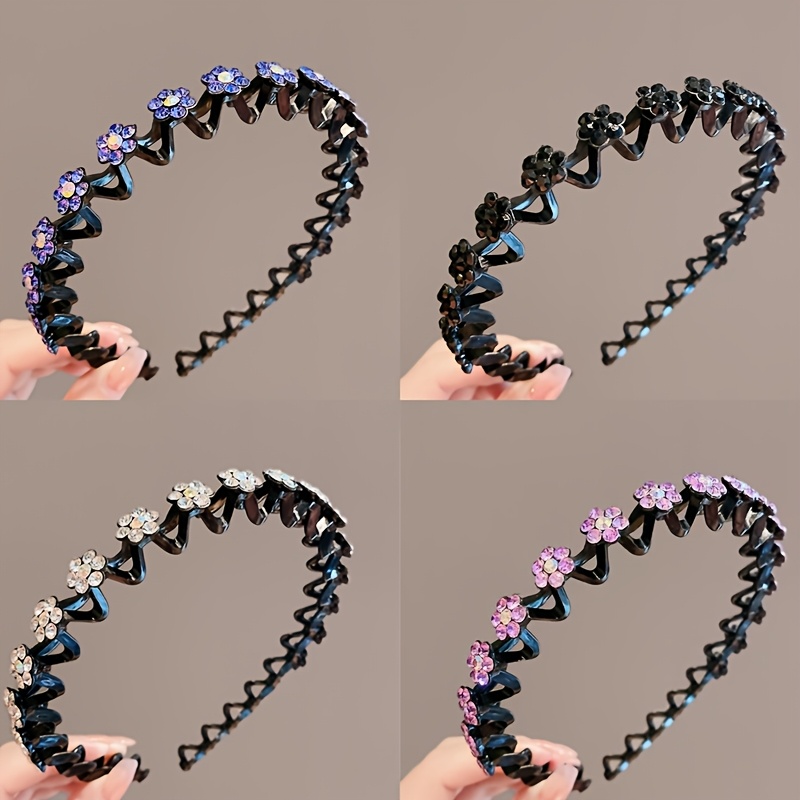 E-shop 4 Stk. Pflaumenblüten-Strass-Haarreifen für Damen, gewellte Zahn-Stirnbänder, einhandgeformt, vielseitig für Ausflüge, rutschfeste,