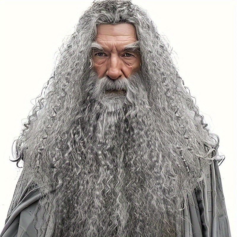 

Gray Wizard Beard And Wig Set, Adult Fun Costume Accessory, Polyester, Party Supplies