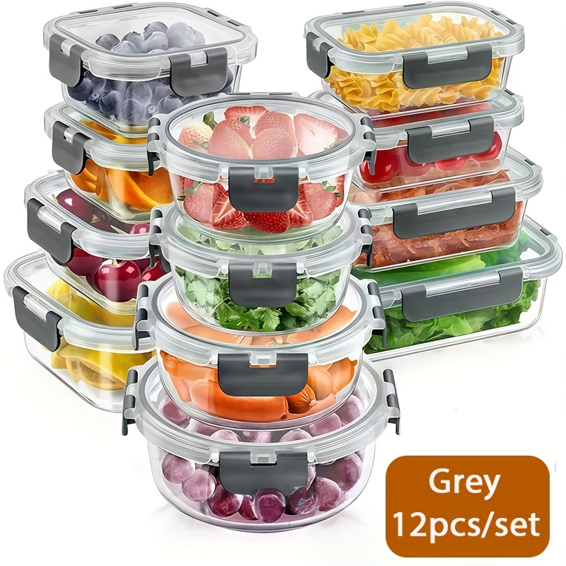 24pcs 12 lids 12 containers glass food storage containers with lids ideal for meal   storage lunch use leak proof sealed glass lunch box suitable for microwave oven fridge and dishwasher local warehouse Product details 7