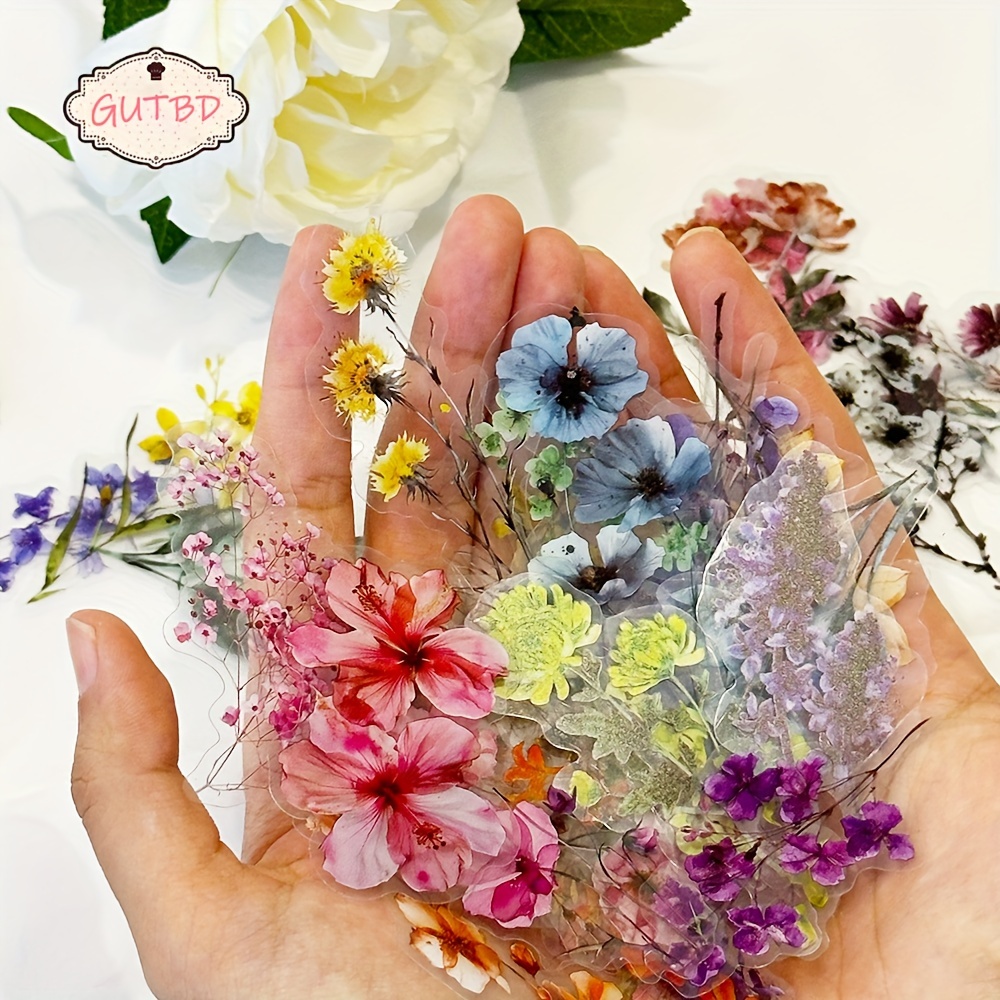 50pcs   transparent flower stickers set   floral decals for journals laptops luggage self   reusable glass surface friendly   creative decoration kit