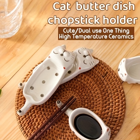 2pcs set cat ceramic   ceramic cute cat multifunctional seasoning plate chopstick holder snack dipping plate13 5 4 5cm 5 31 1 77in versatile   tableware suitable for appetizers desserts sushi sauce small plates Product details 0