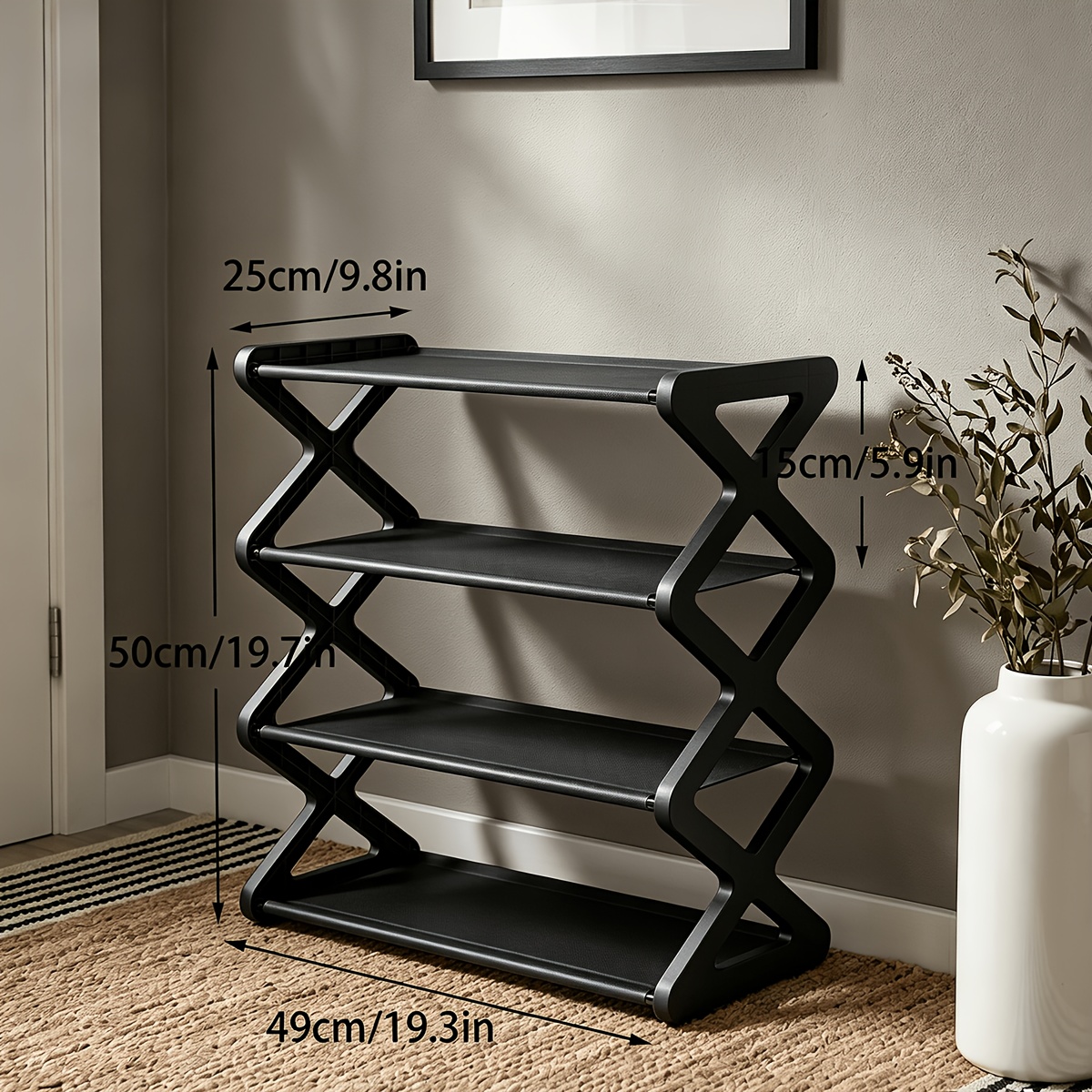 TEMU 4--shaped Shoe Rack With Quadrilateral Structure, Dimensions 49Ã25Ã50cm. Suitable For , Dormitories, And Small Apartments With Narrow Spaces. ,
