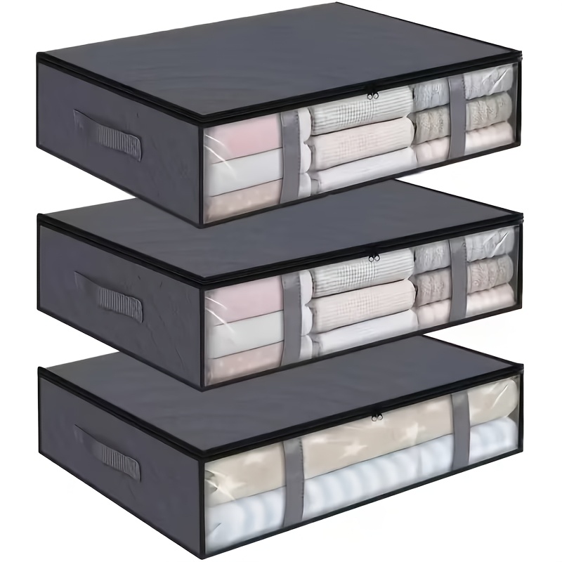 TEMU 3pcs Under-bed Storage Bags, Made Of New Thickened Material With Reinforced Handles, Suitable For Storing Clothes, Blankets, Small Items,