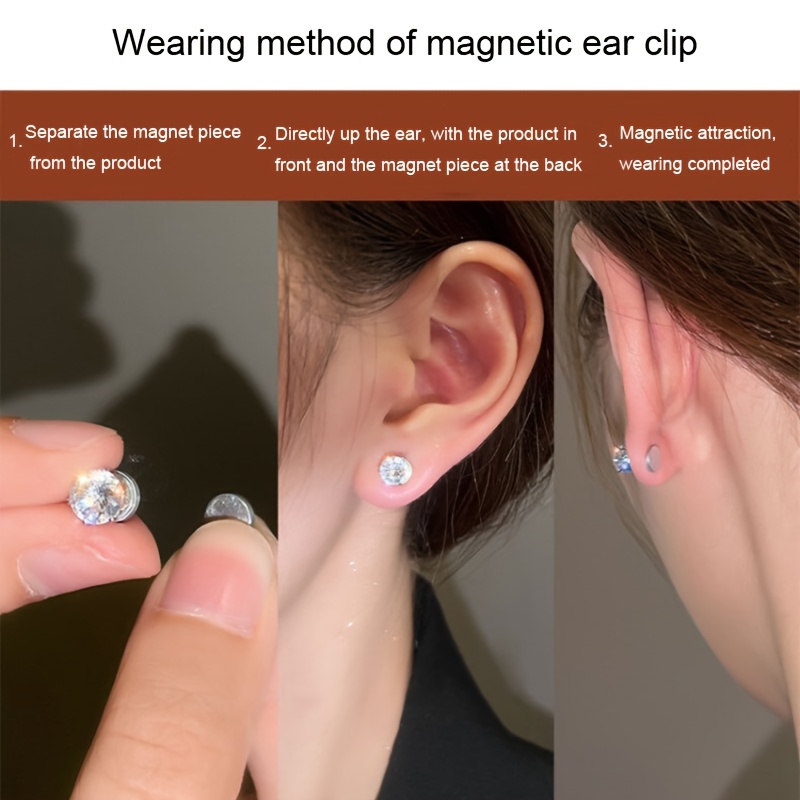 2pcs/1 pair 6mm 8mm Shiny Synthetic Zirconia Stainless Steel Stud Earrings, Hip Hop Punk Clip-On Hoop Jewelry for Men and Women, Unisex Birthday Gift
