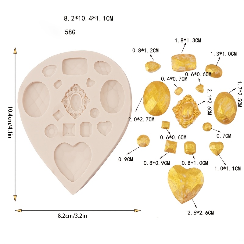 TEMU Molde de silicona de resina, 1 pieza, , retro, de simulación de , formas de piedras preciosas, para velas hechas a , arcilla, resina, pegamento