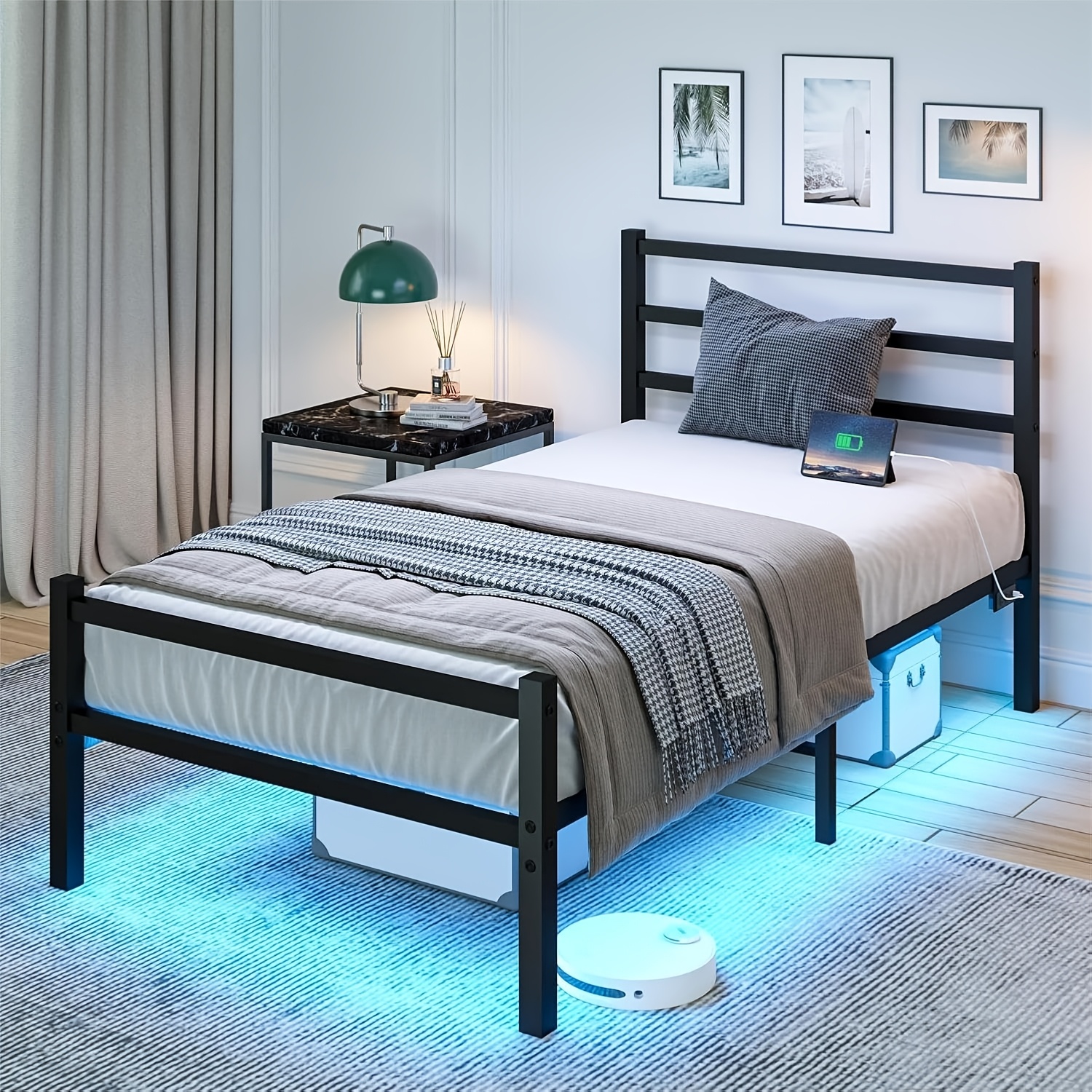 TEMU Heavy-duty Twin Bed Frame With Headboard & Footboard - Metal Platform Bed, Sturdy Steel Slats, No Noise, Easy Assembly, Setup, For Bedroom, ,