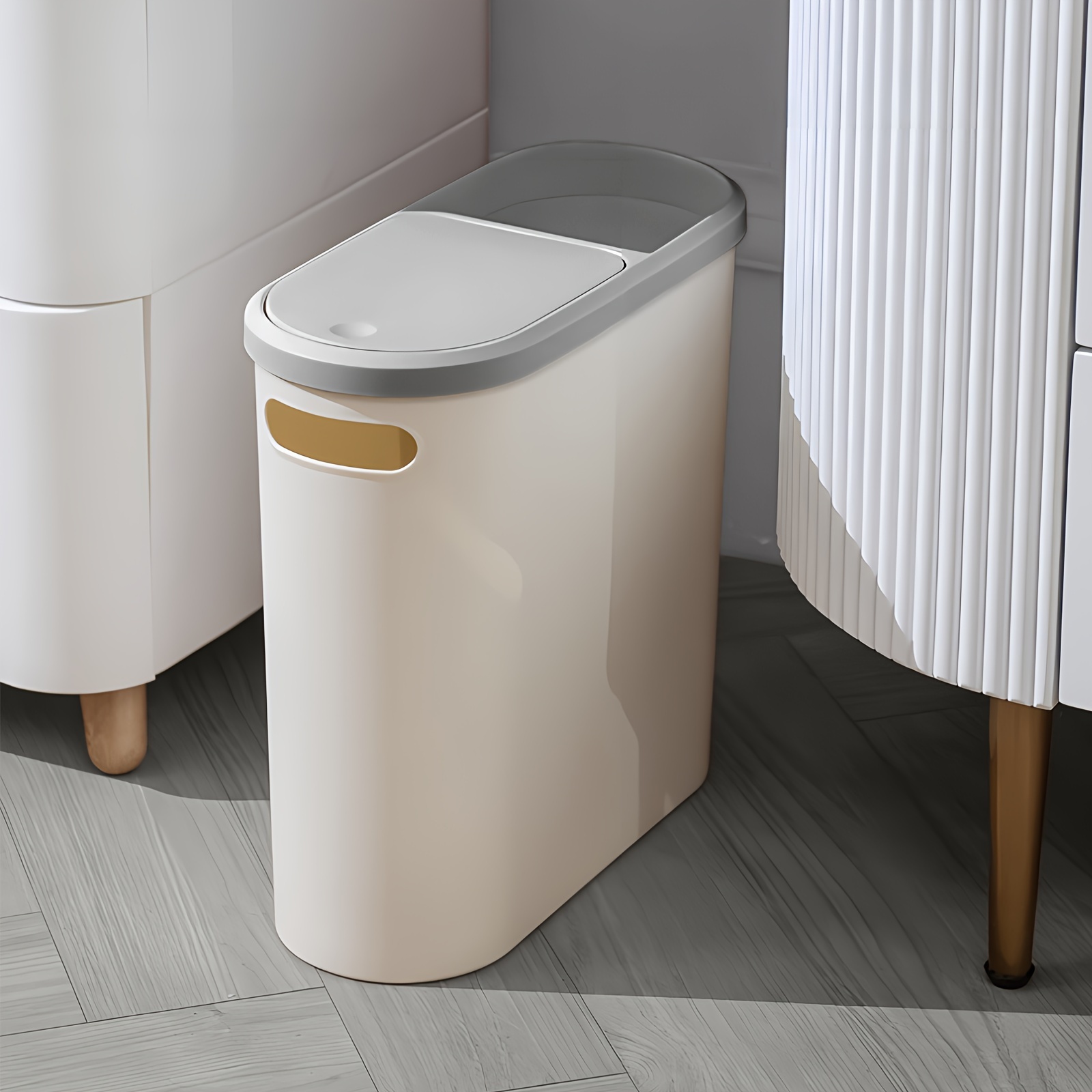 

1pc Bathroom Trash Can, Compact And Plastic Wastebasket With Built-in Handles, Easy To Clean, Rustproof, Space-saving Design, Ideal For Small In Bathroom, Laundry, And Home Office