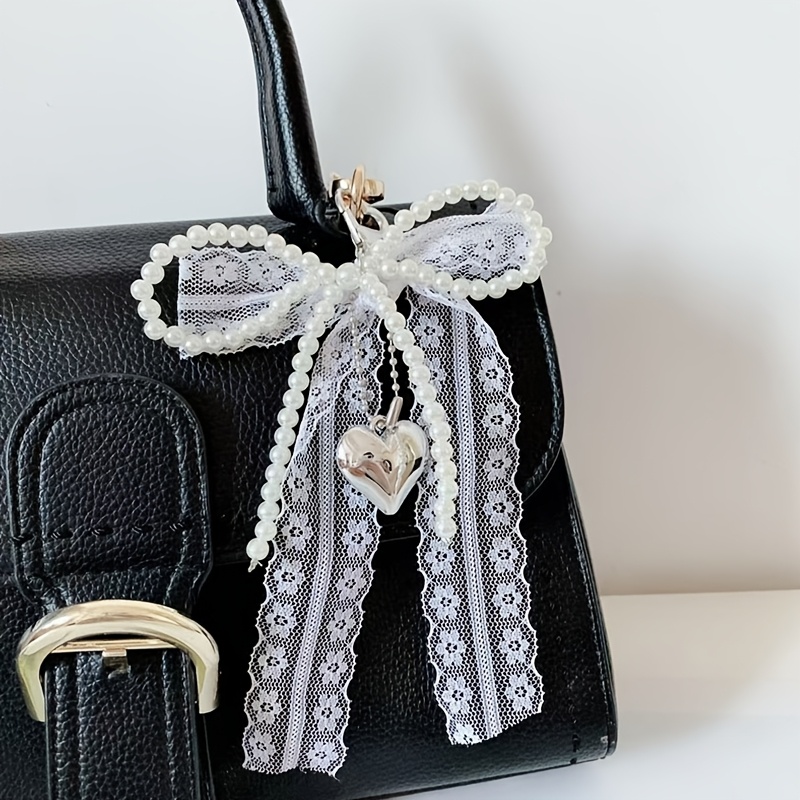TEMU Portachiavi da donna 1 pz con ciondolo a e cuore in pizzo, portachiavi, ciondolo per borsa, ornamento da appendere