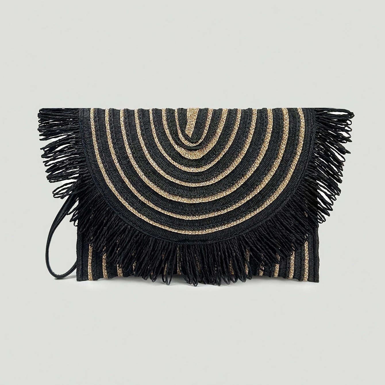 TEMU A Fashionable Casual Bohemian Style Paper Handbag, Unique Black And Golden Contrast Detachable Hand Shoulder Strap Design, Bag Can Hold Phone,