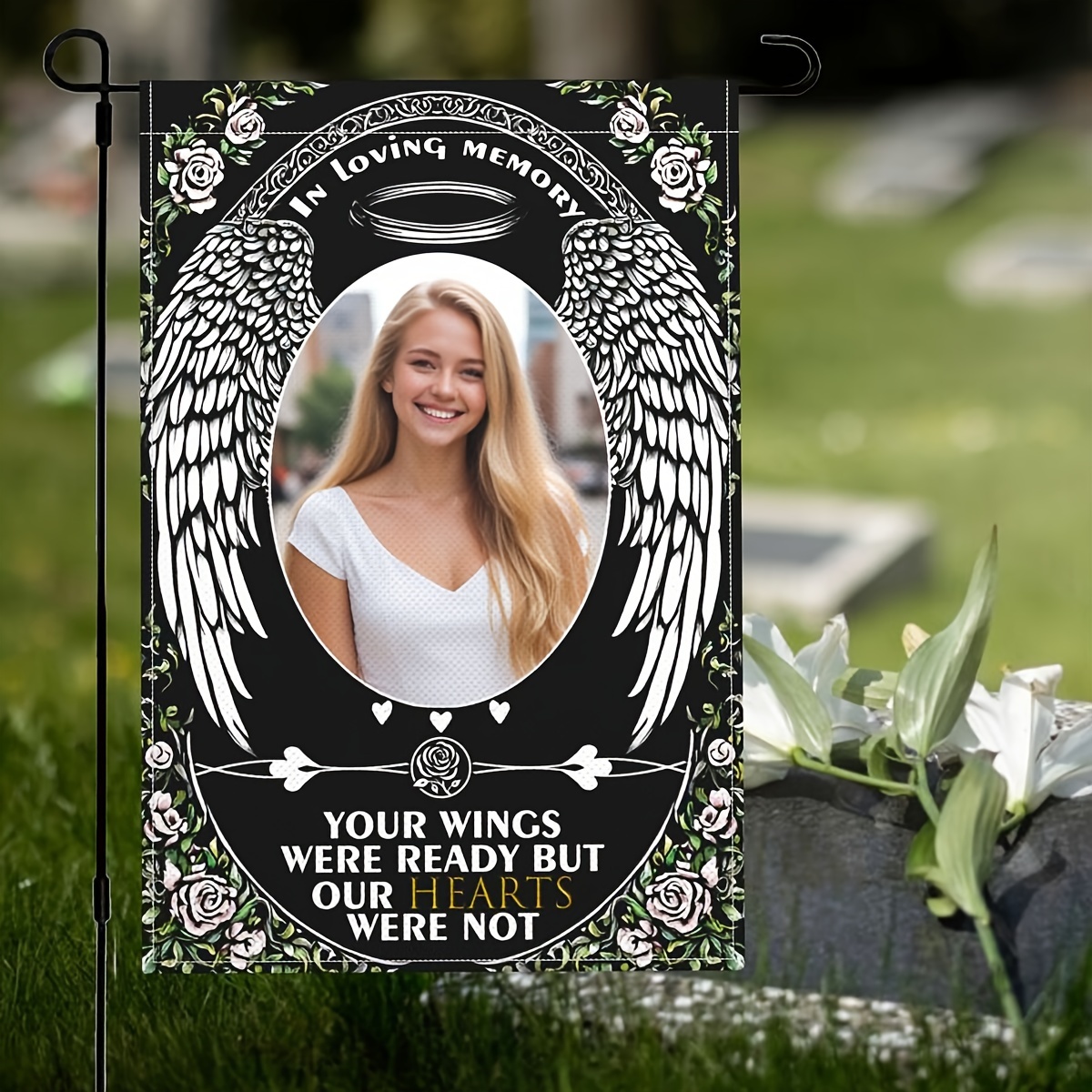 

Personalized : Ready But Our Hearts Not - , Double , Condolence , For Loss Of 1 (no Metal ) - 12x18 In, Polyester , Opening, &