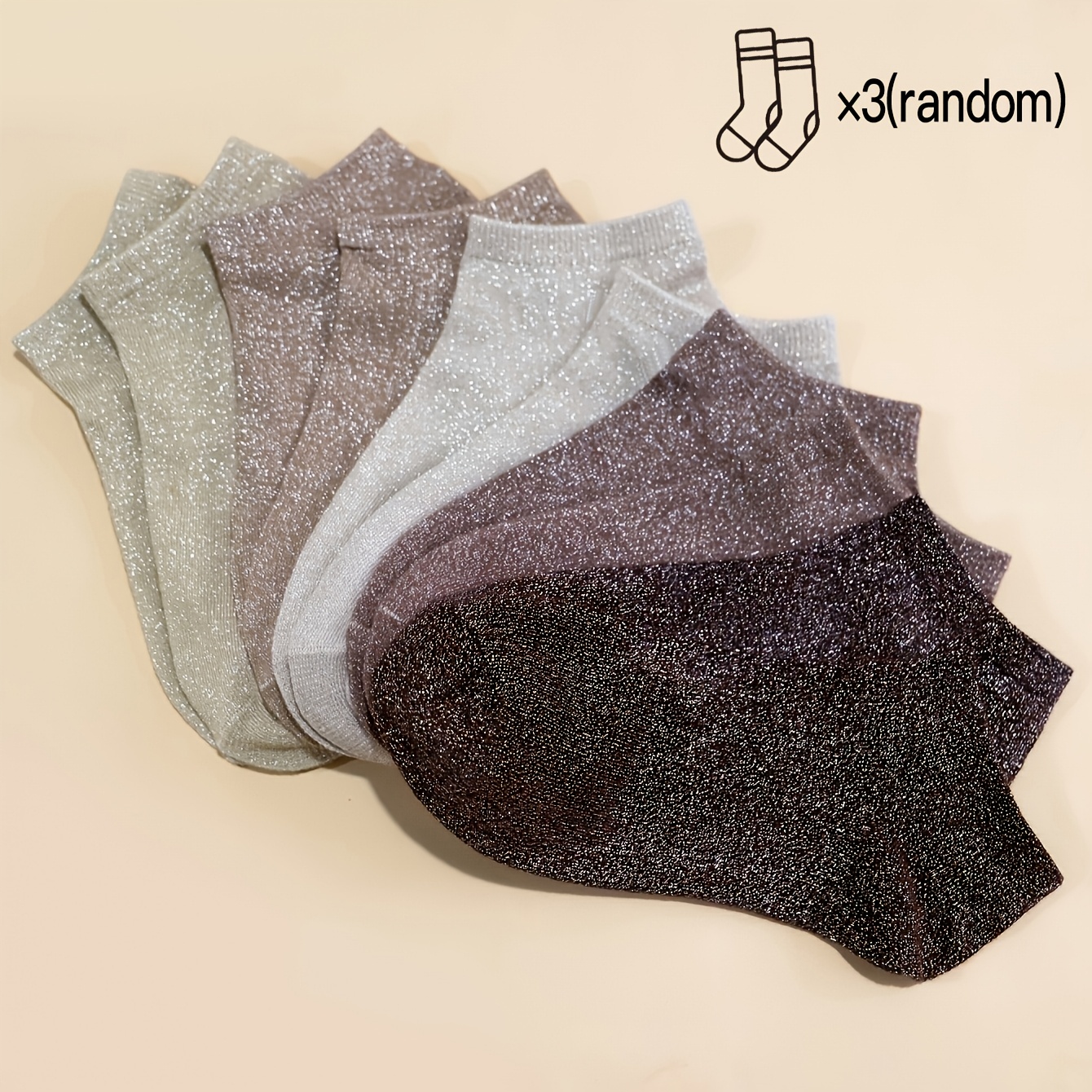 TEMU 3 Paires de Chaussettes Courtes pour Femmes Printemps/Été Couleur Aléatoire Argenté Brillant, Couleurs Mélangées, Couleurs Bonbon, Dorées et