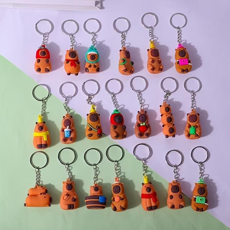 

25pcs Mini Cute Capybara Keychain Set - Silicone Animal Charms With Wrist Straps, Light Brown, Ideal For Backpack & Car Decor, Great Gift , Teachers, Family, Christmas, Water Pig, Wrist Straps