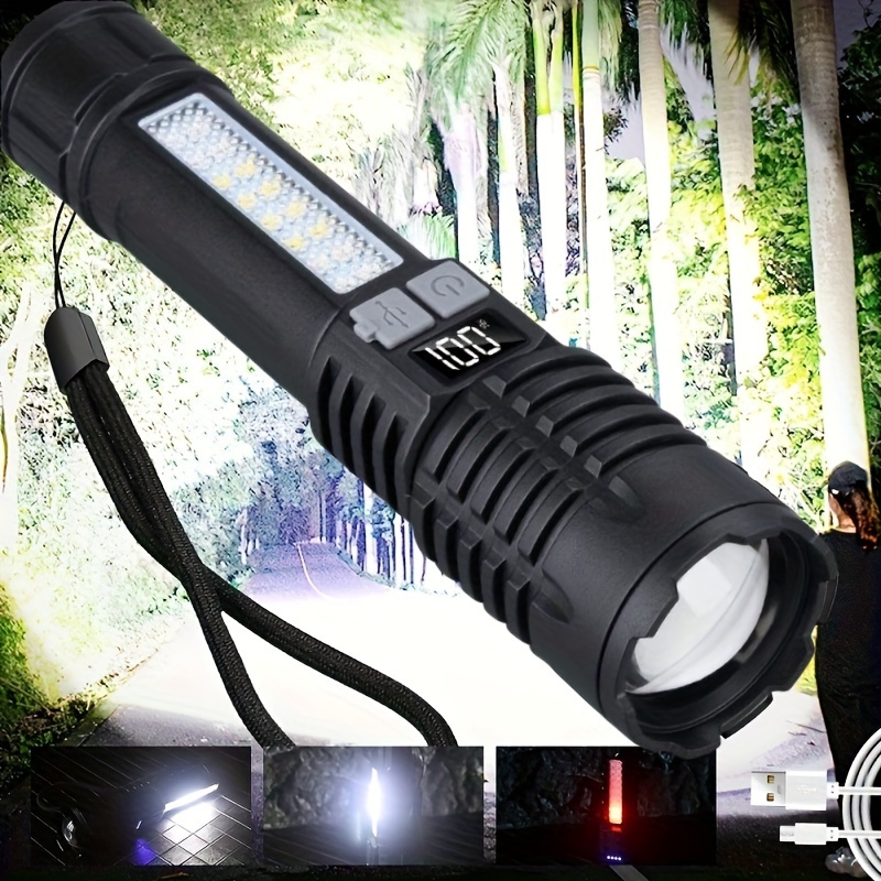 

1pc Super Powerful Rechargeable Torch Flood Light With Side Light, For Outdoor Camping, Fishing, Hunting, Climbing, Adventure Emergency