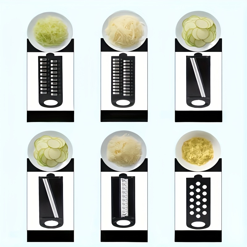 10 in 1 multifunctional vegetable slicer with   materials featuring a manual vegetable grater a vegetable slicer 6 interchangeable blades   and a peeler   kitchen food preparation Product details 3