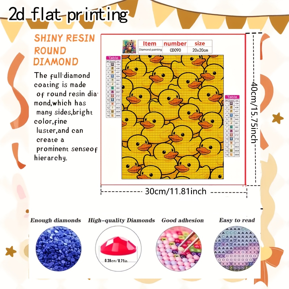 TEMU Diamond Painting Kit Featuring An Adorable Little Yellow Rubber , Suitable For Adults. This Full-drill Craft Is Perfect For Home Wall Decor And