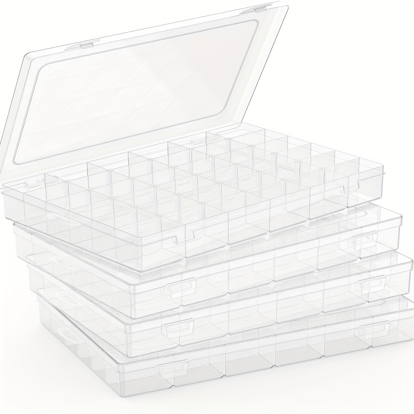 TEMU Lot de 4 boîtes de rangement organisatrices en plastique, 36 grilles, boîte de rangement transparente pour perles, loisirs créatifs, artisanat,