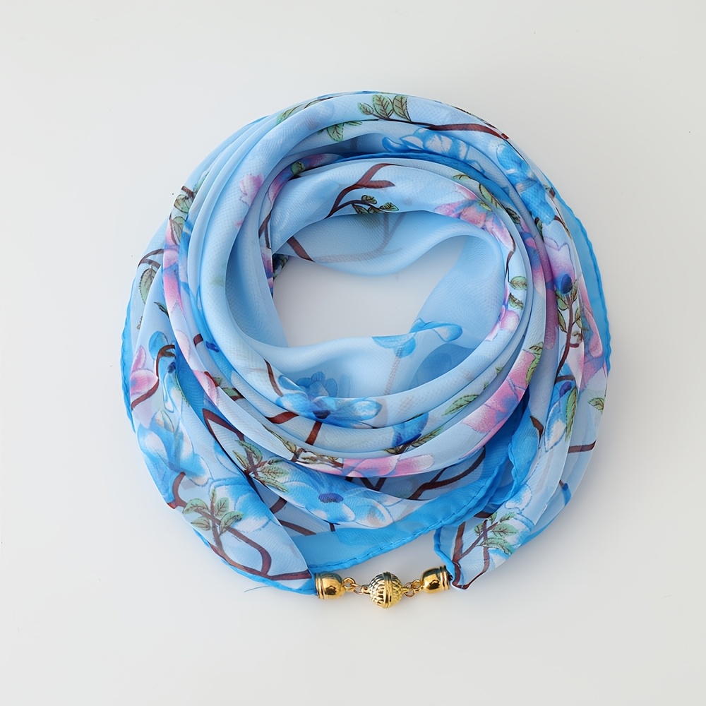 TEMU Lightweight Magnolia Floral Magnetic Closure Scarf, Convenient And Fashionable Neck Scarf, 100% Polyester, Women's Decorative Scarf, Use