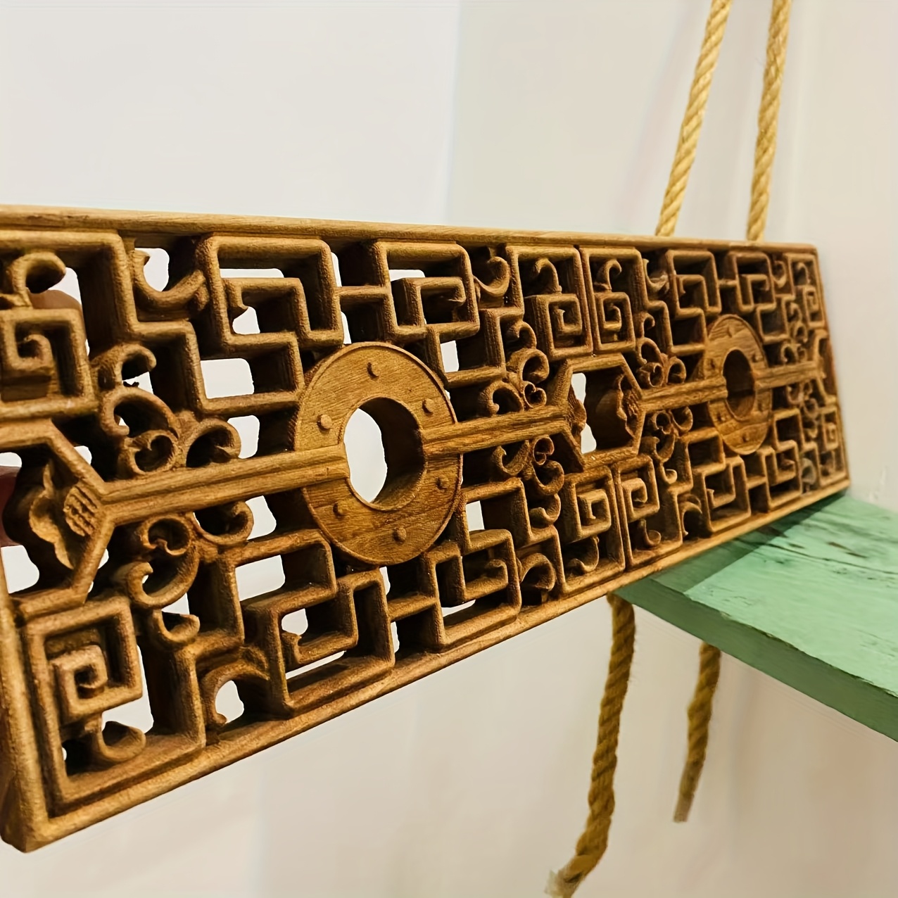 braided wooden decor - intricate brown carved design, long strip for indoor/outdoor use, no electricity needed,   home and garden decor, wooden decorations for home, garden ornament, traditional   0
