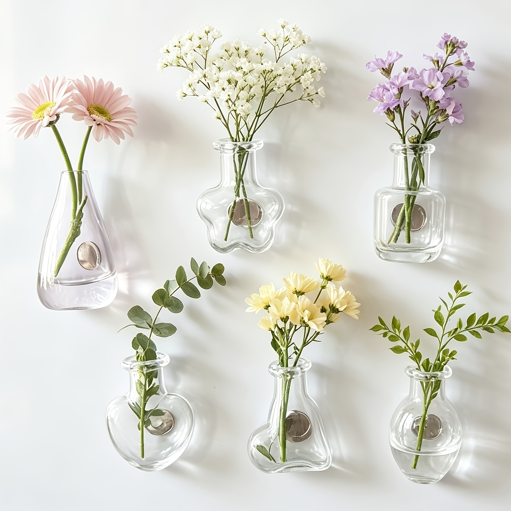 TEMU Ensemble de 6 mini vases en verre muraux, vases décoratifs pour réfrigérateur, adaptés à la propagation d'eau et aux fleurs séchées, diverses de
