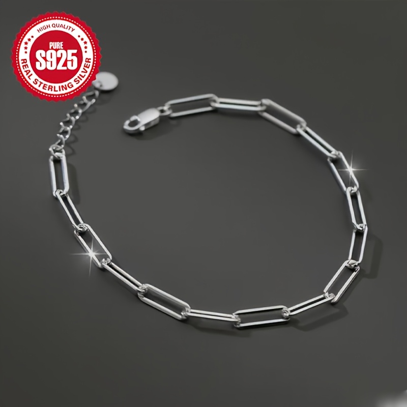 Women's S925 Silvery Paperclip Bracelet, Minimalist Design