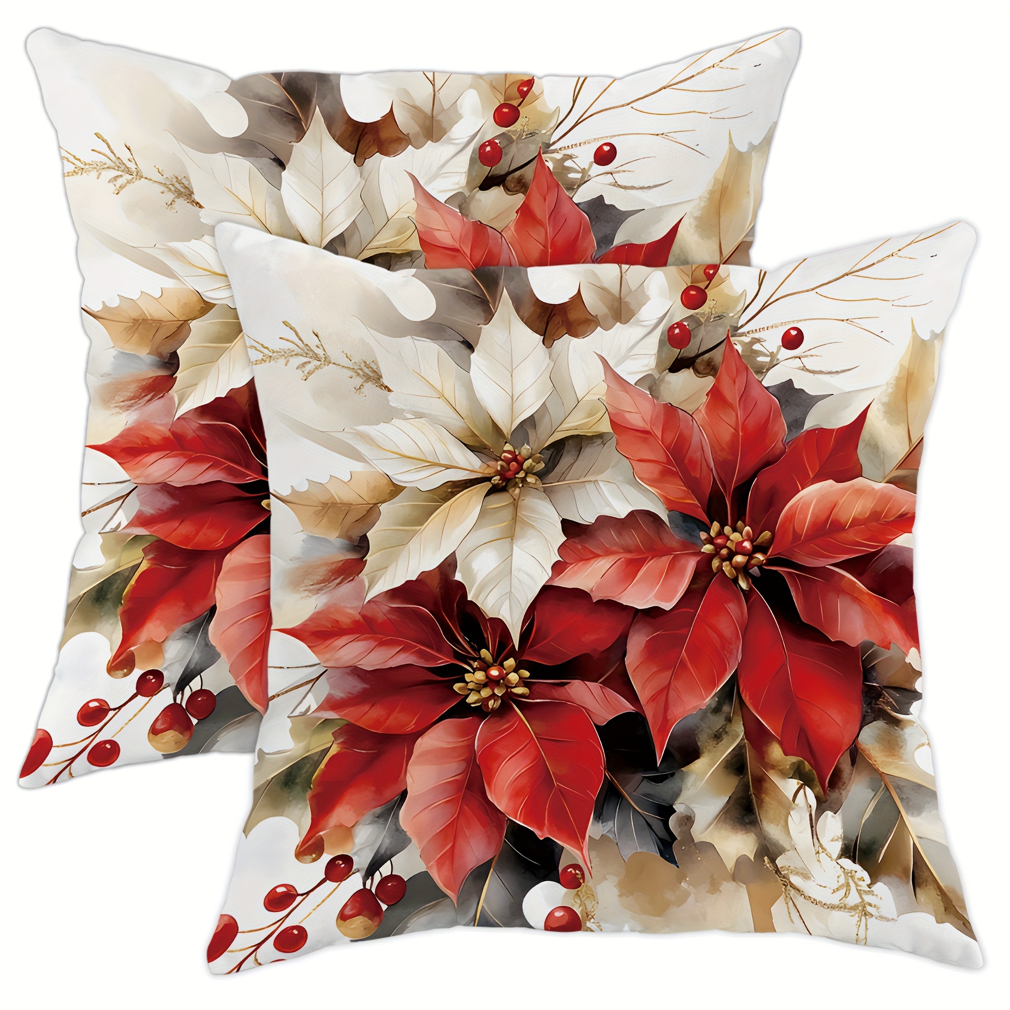 

Jit 2-pack Vintage Style Throw Cushion Covers With Zipper - Machine Washable Floral Polyester Decorative Case 18"x18" For Christmas, Winter Home Sofa & Bed Decor - Insert Not Included