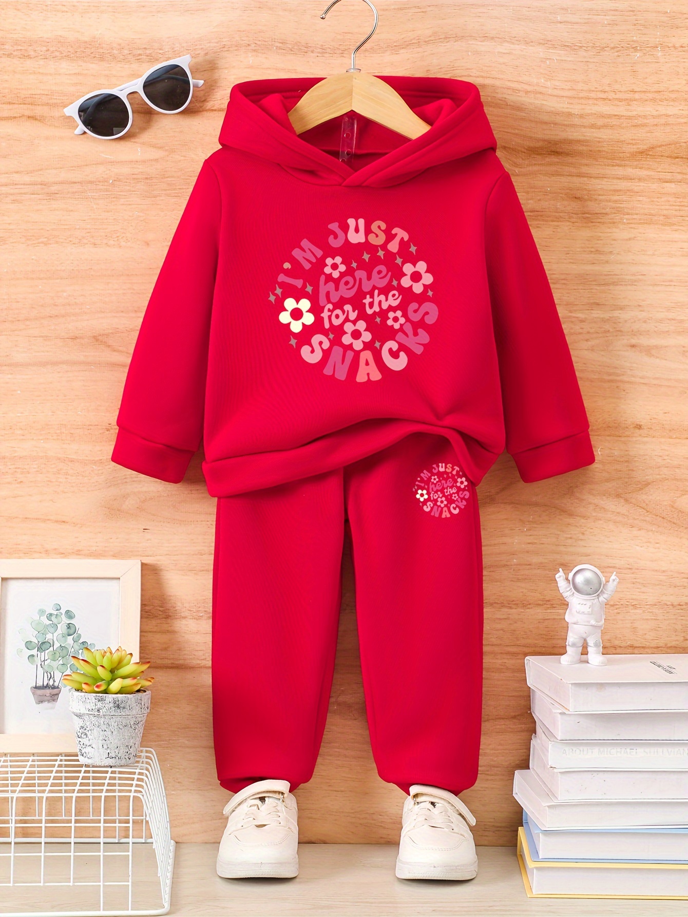 Cozy Fleece-Lined Hoodie Joggers Set for Toddler Girls Letter Print,  Casual Fall/Winter Outfit, Machine Washable Outdoor