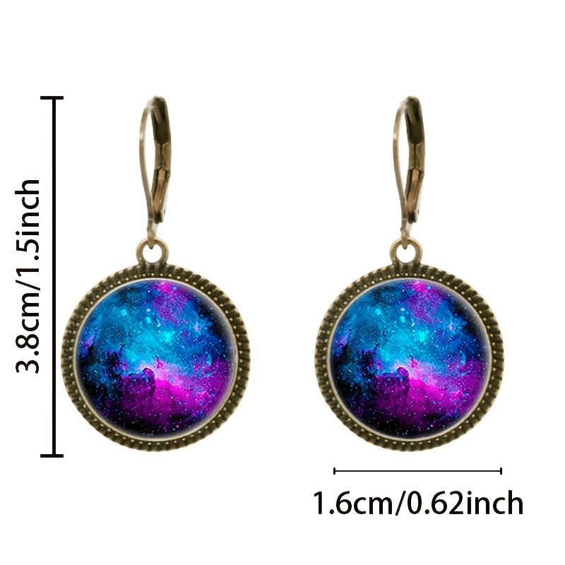 2pcs Blue Classic Pendant Earrings Set, Cosmic Nebula Design