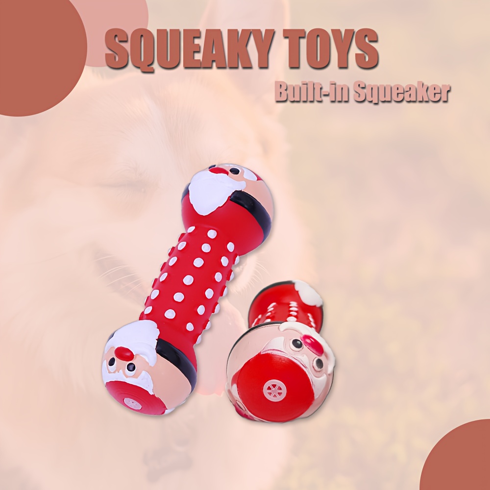Squeaky Christmas Dog Dumbbell with Santa & Puppy Design