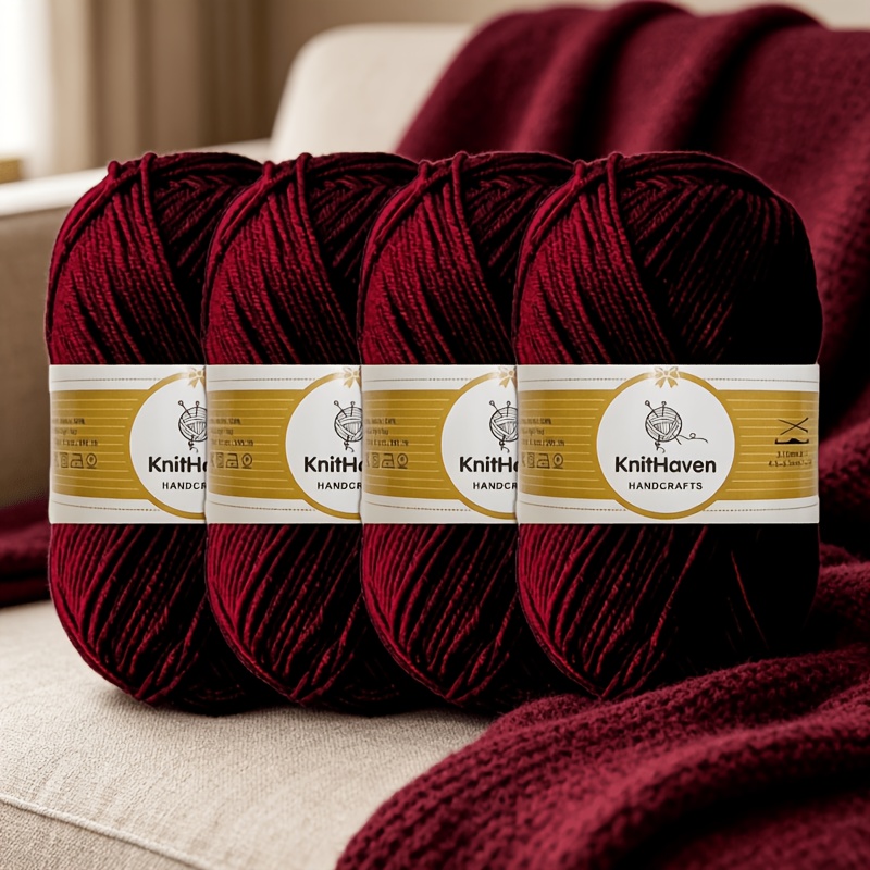 TEMU 200g Portable Small-portion Single-color Crochet Yarn Set Of 4, High-purity Soft Acrylic Yarn, For Diy Keychains, Small Desktop Decorations, And