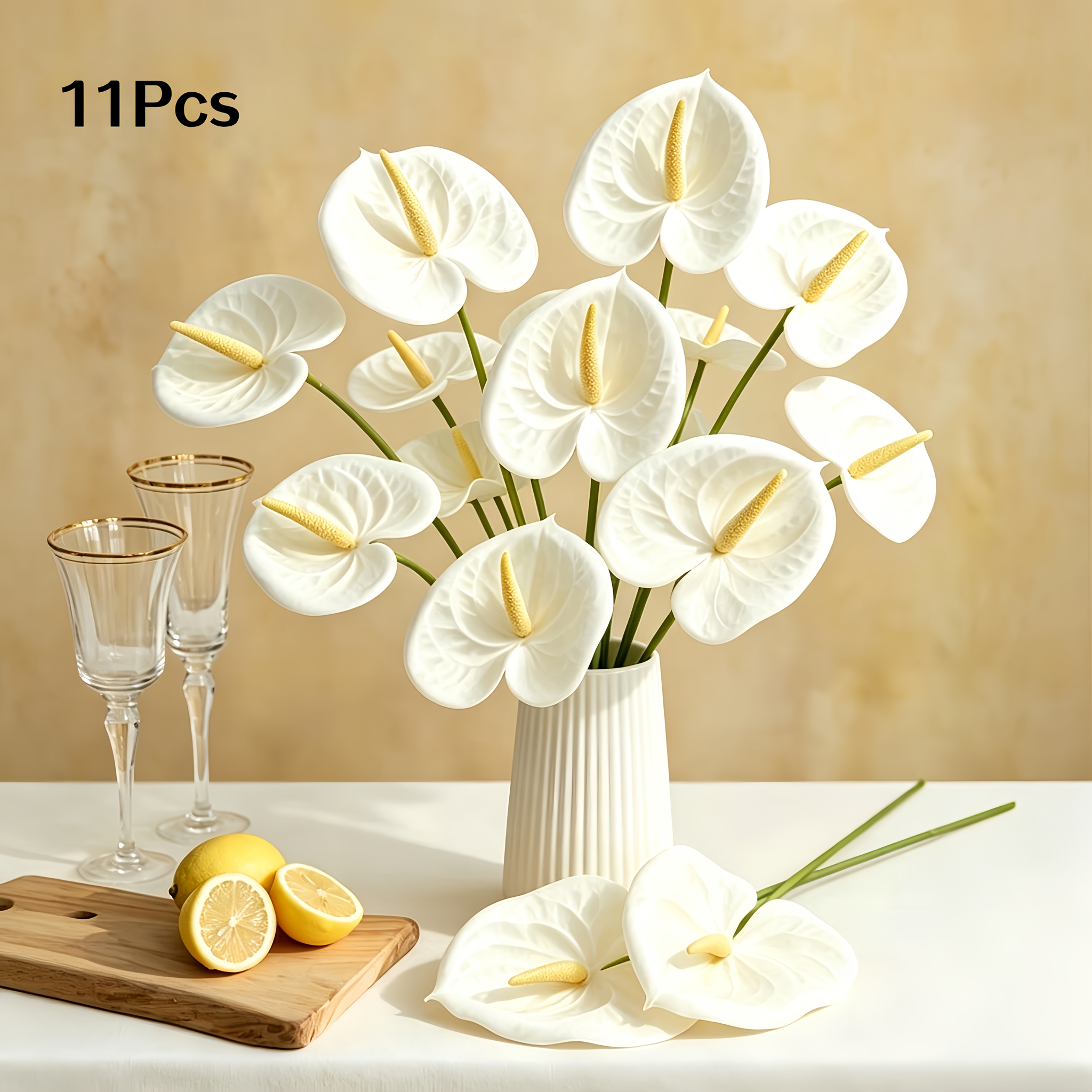 TEMU 11pcs Artificial White Flowers(flamingo Lily), Realistic Soft Pvc Fake White Stems, Faux Tropical Flower For Home Decor, Wedding, Party,