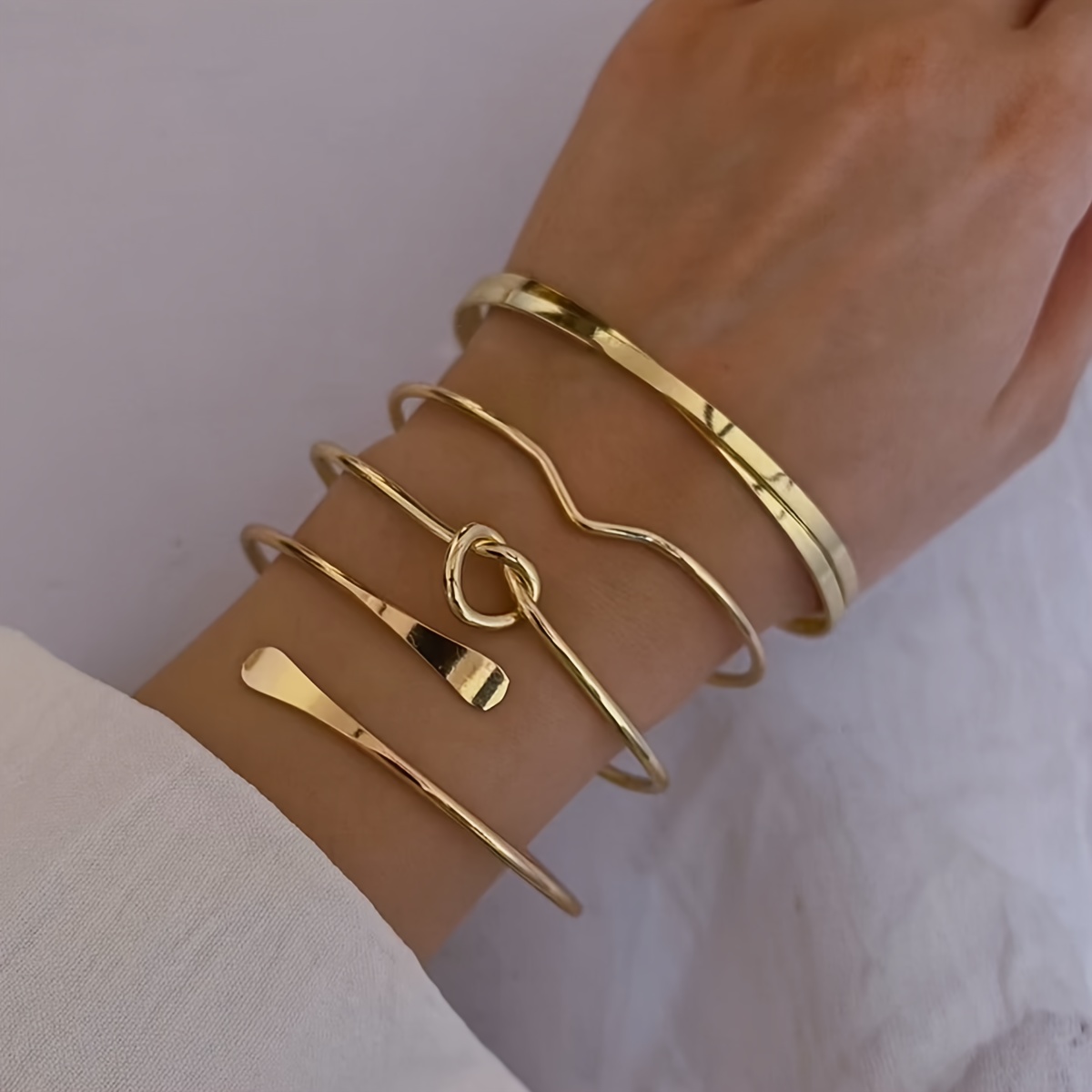4pcs Open Bracelet Set, Easy, Versatile, Casual, Sexy, Elegant, Fashionable, Open, Adjustable, Knotted, Thin Ring Open Bracelet Set, Gift, Vacation, Daily Versatile Bracelet Set