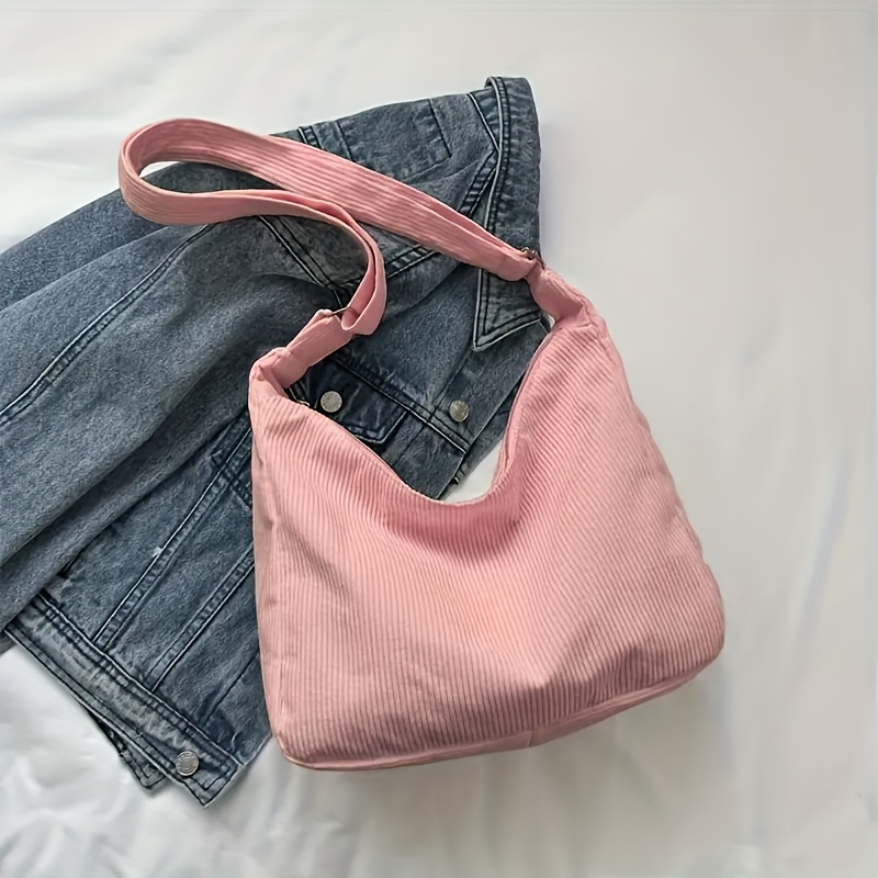TEMU Nouveau Sac à Bandoulière Simple à Une Épaule en Velours Grande pour Femme, Sac Fourre-tout Vintage Décontracté Simple et Élégant