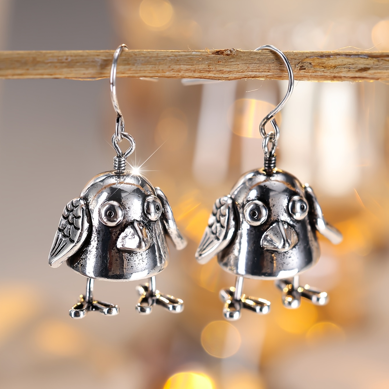 Cute Bird Carved Design Ethnic Style Earrings, Unique