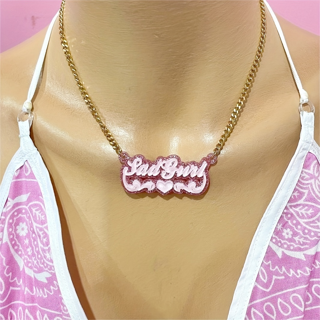

Personalized Acrylic Pink Name Pendant Necklace Charm With Cuban Chain Statement Lovely Lively Fashion Style Versatile Party Jewelry Gifts For Women